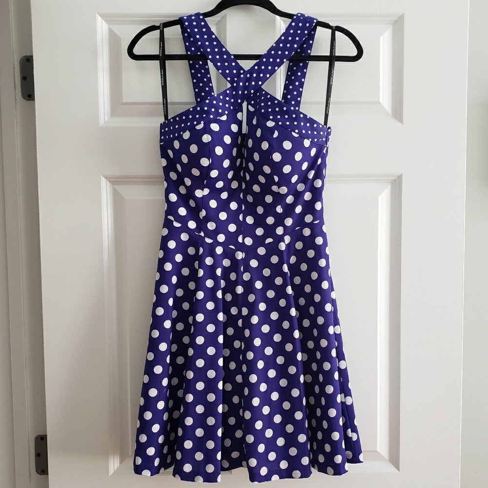 Guess Vintage Style Blueberry Polka Dotted Dress